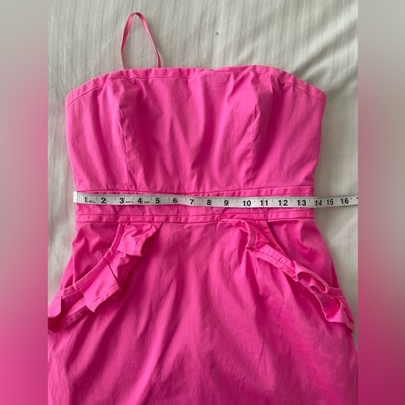 J. Crew Flamenca Neon Hot Pink Strapless Ruffle Cocktail Dress Cotton Sz 6 - Picture 7 of 16